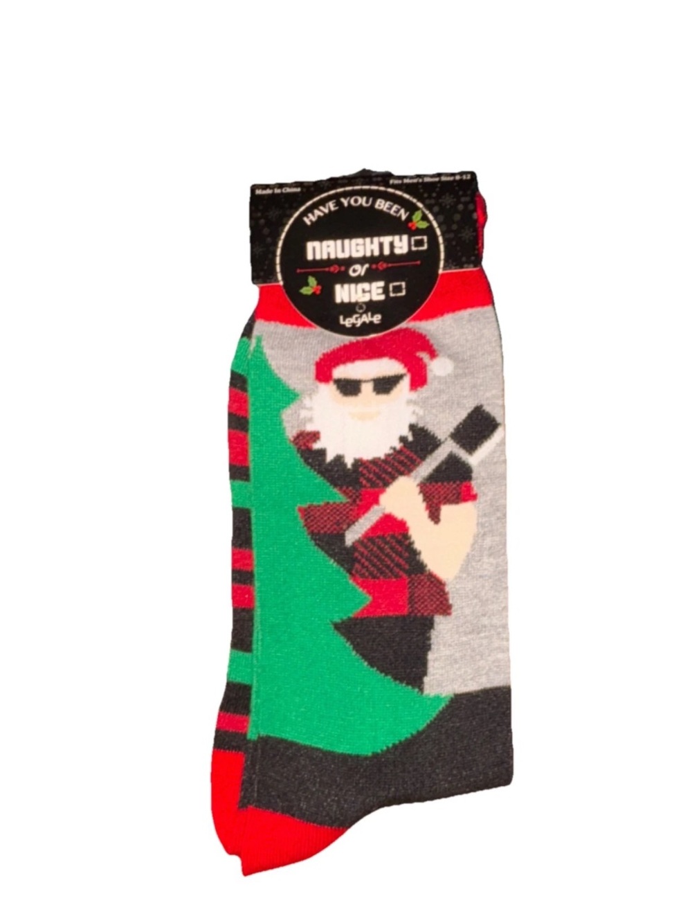Men's Holiday Crew Socks - Red, Green, Gray - Naughty or Nice